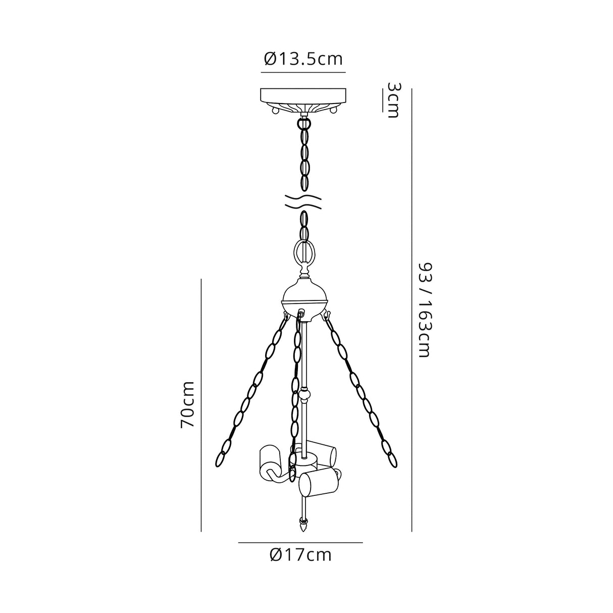 Park Uplighter Tiffany Suspension Kit, 3 x E27, Aged Antique Brass
