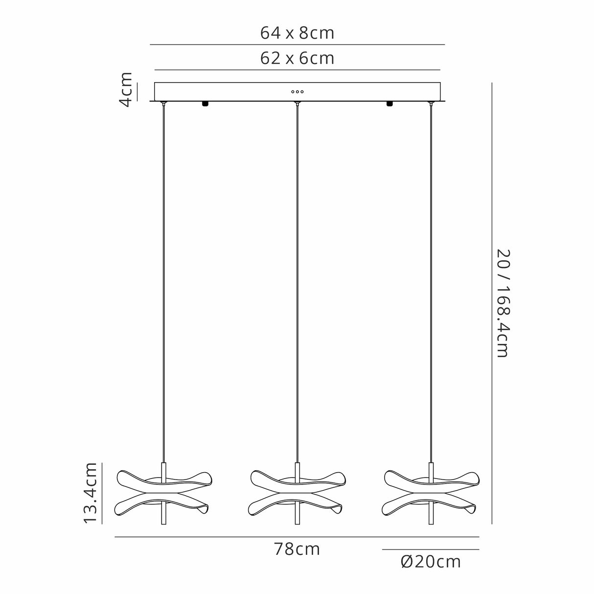 Corner Linear Pendant, 3 x 6W LED, 4000K, 1500lm, Polished Chrome, 3yrs Warranty