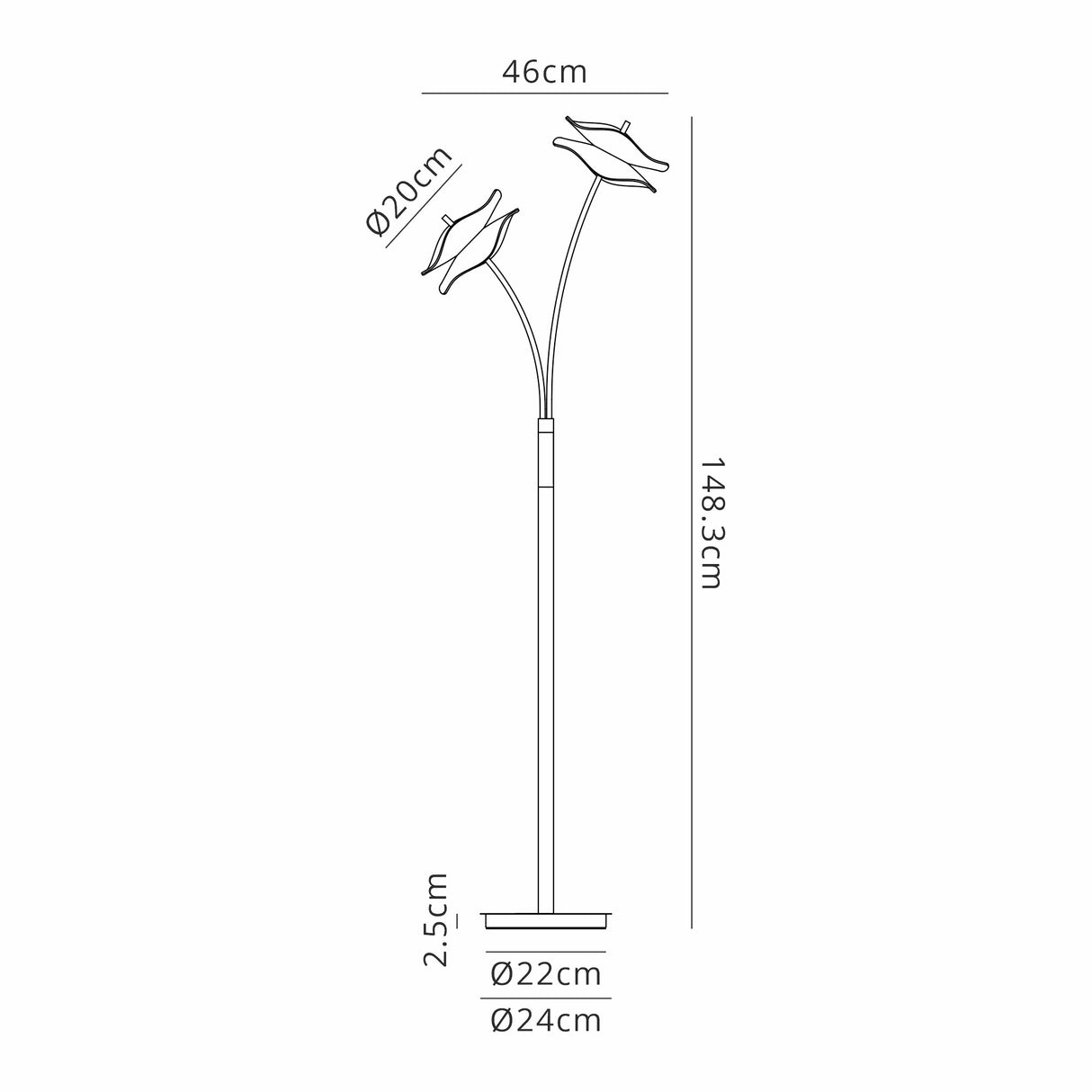 Corner Floor Lamp, 2 x 6W LED, 4000K, 920lm, Polished Chrome, 3yrs Warranty