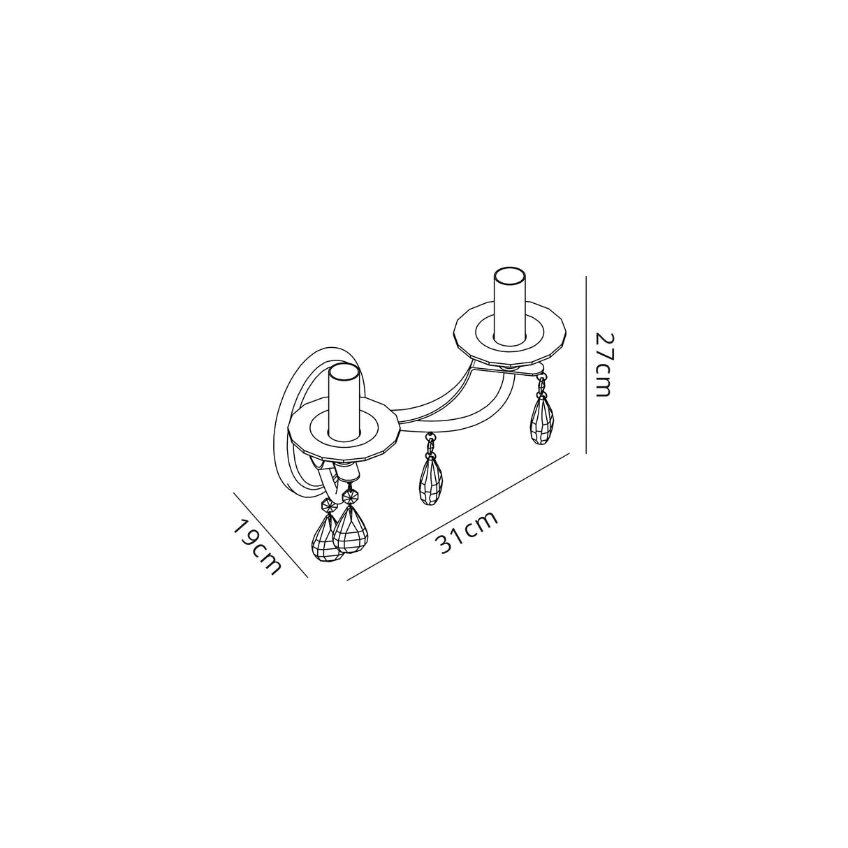 Malone Wall Lamp 2 Light E14, Polished Chrome/Satin Nickel/Clear Crystal