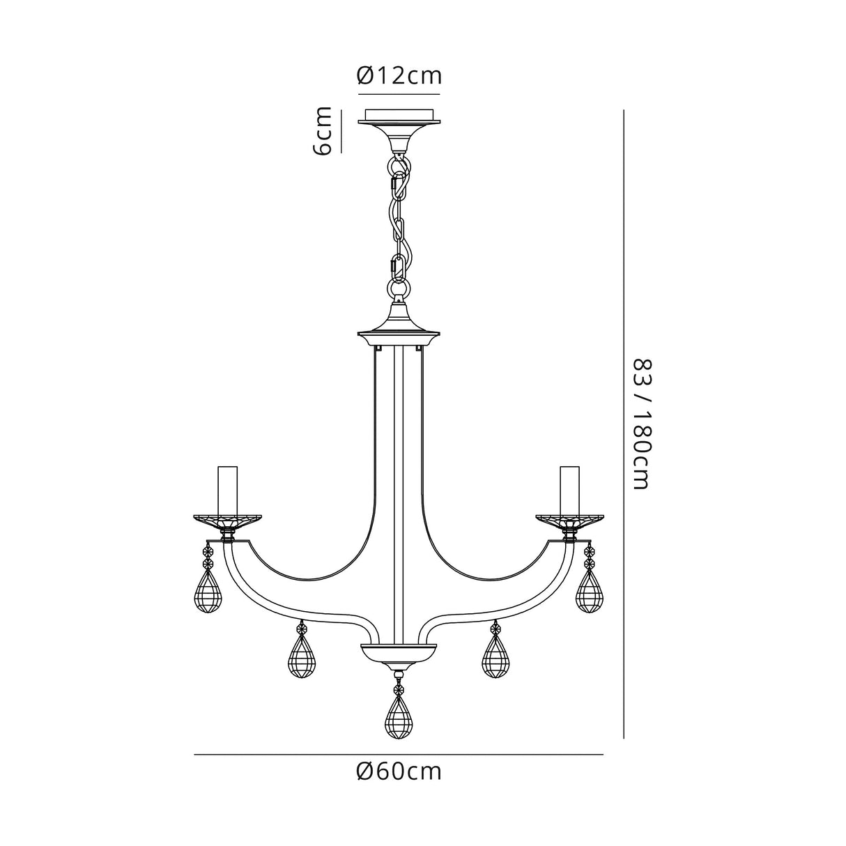 Malone Pendant 5 Light E14, Polished Chrome & Satin Nickel/Clear Crystal