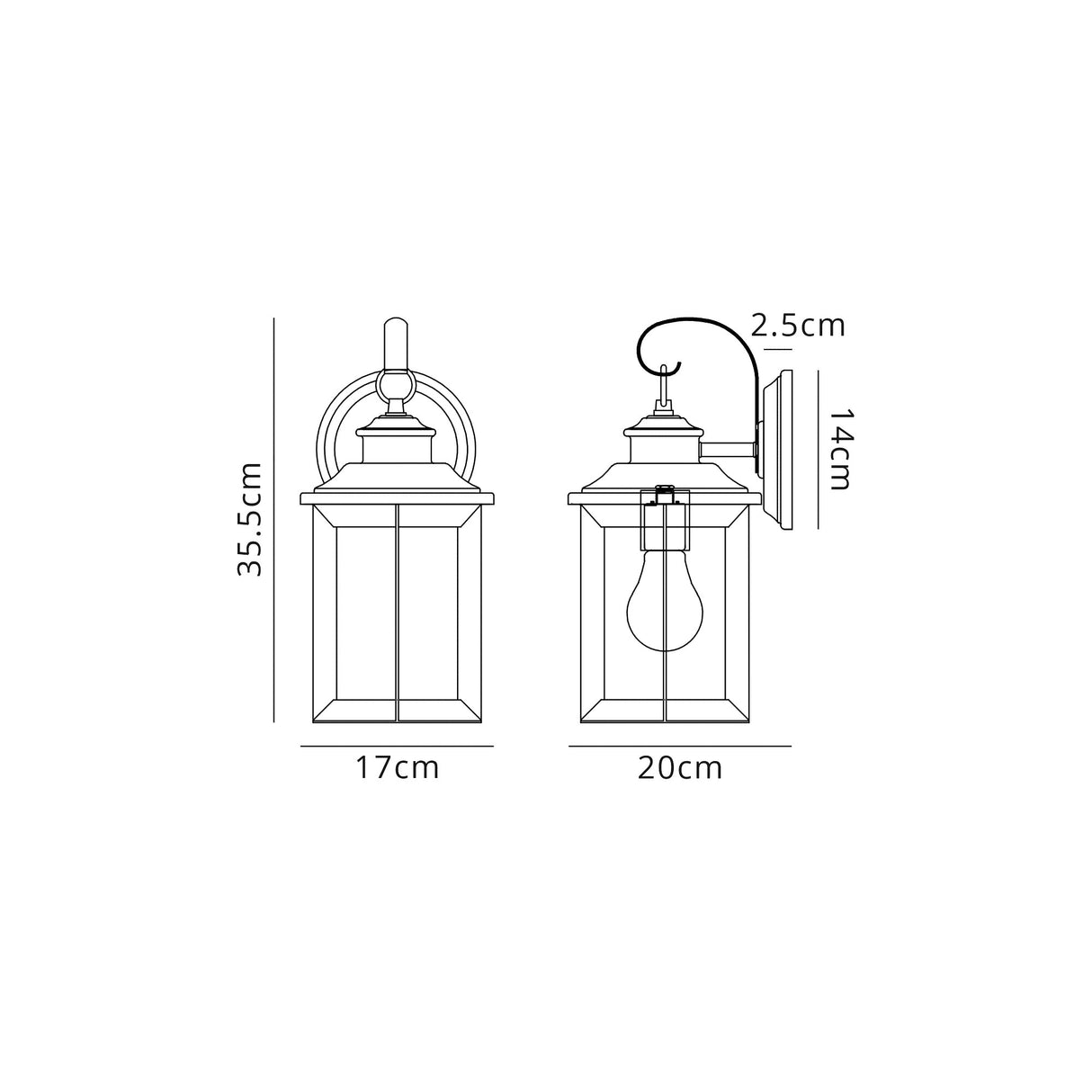 Goodman Small Wall Lamp, 1 x E27, Antique Bronze/Clear Ripple Glass, IP54, 2yrs Warranty