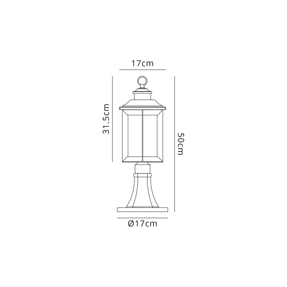 Goodman Pedestal Lamp, 1 x E27, Antique Bronze/Clear Ripple Glass, IP54, 2yrs Warranty