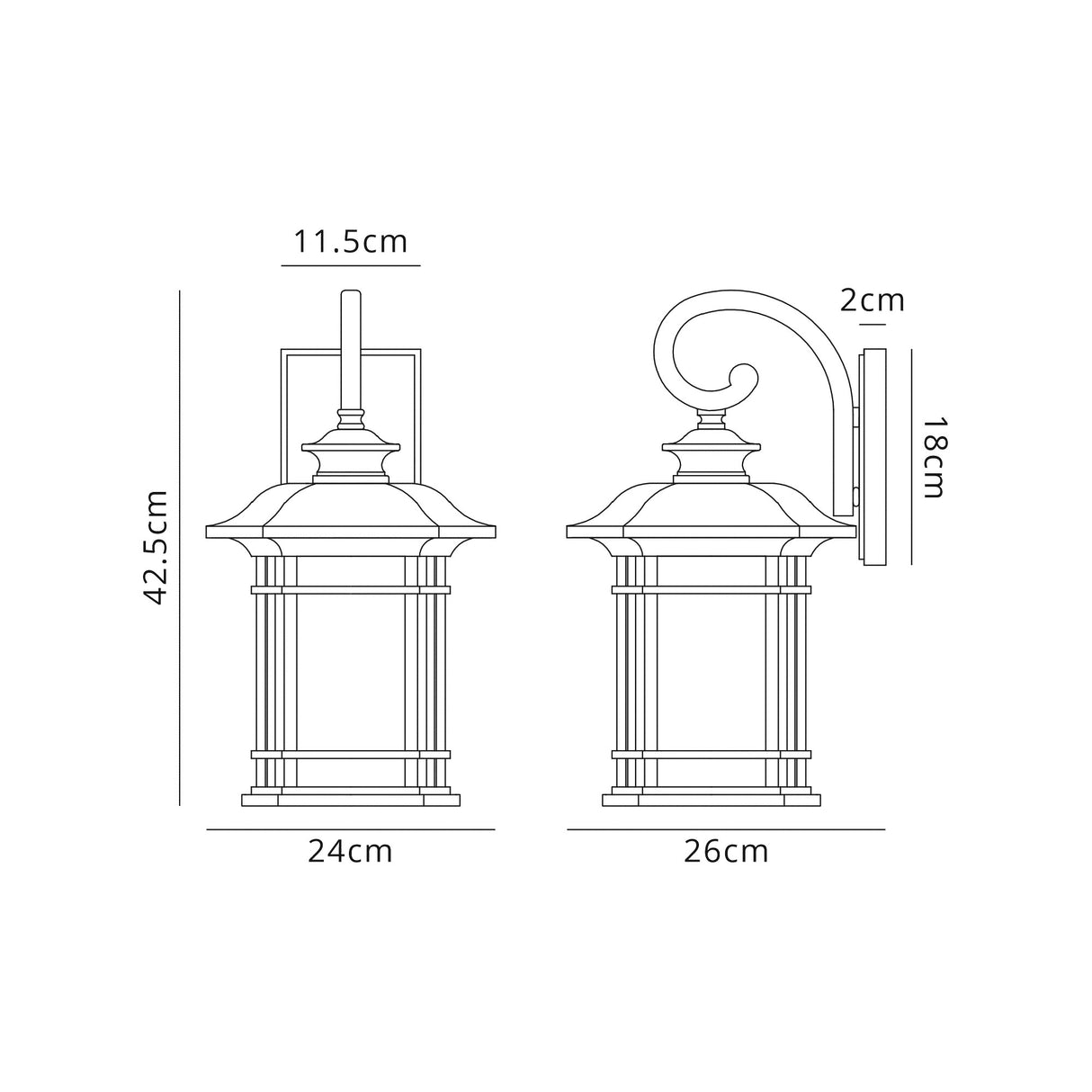 Chambers Large Wall Lamp, 1 x E27, Brushed Black Gold/Seeded Glass, IP54, 2yrs Warranty