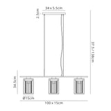 Swinburne Linear Pendant, 3 Light E27, Black/Clear Glass