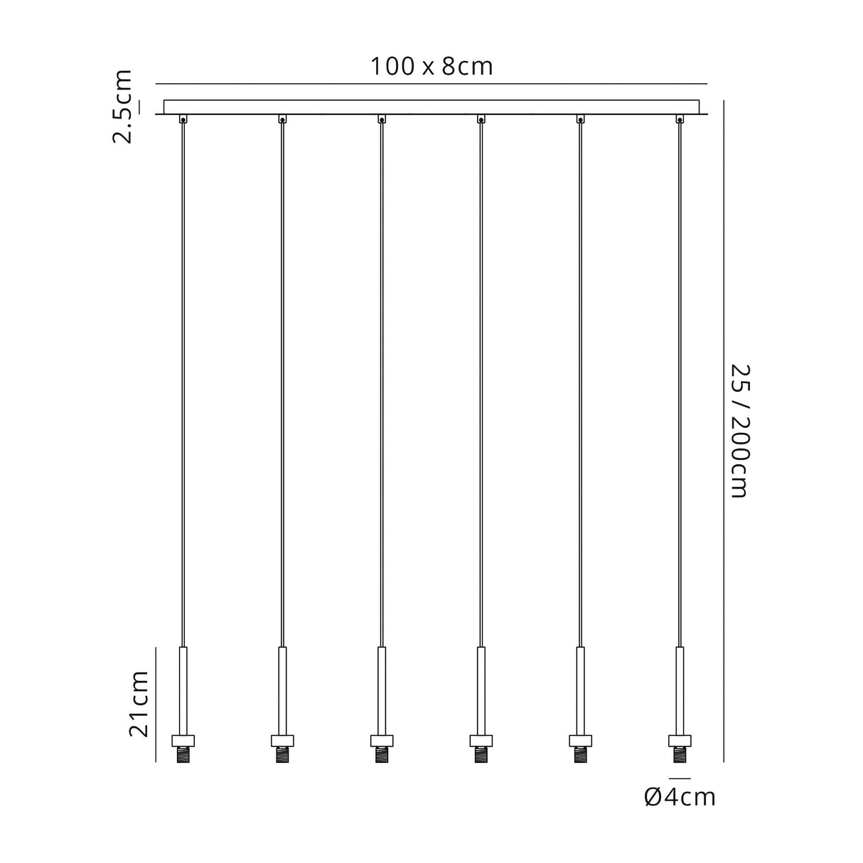 Lathen Polished Chrome 6 Light G9 Universal 2m Linear Pendant, Suitable For A Vast Selection Of Glass Shades