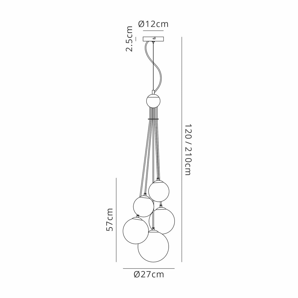 Suggett Pendant, 5 x G9, Polished Chrome/Smoked Glass