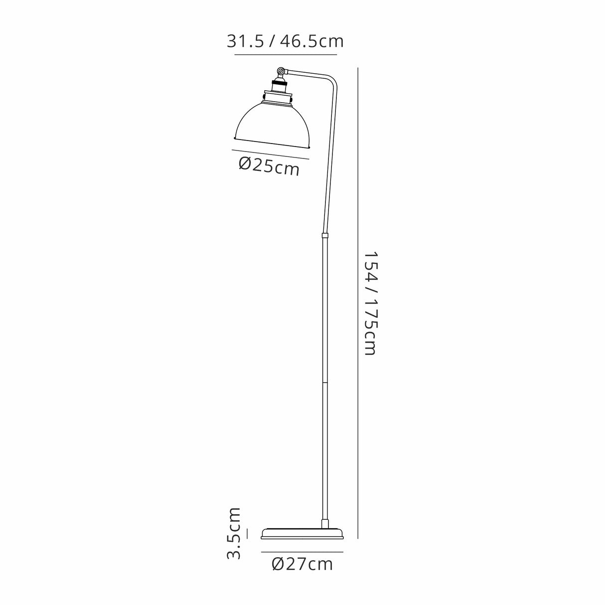Entwistle Adjustable Floor Lamp, 1 x E27, Antique Silver/Copper/White