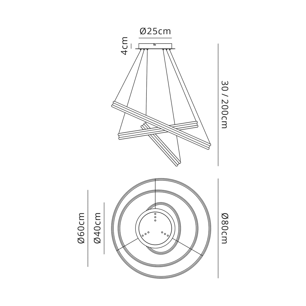 Schwarz Pendant, 3 Light 50W,30W,20W LED, 4000K, 5470lm, Dimmable, Matt White, 3yrs Warranty