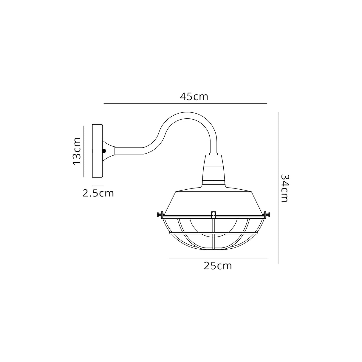 Lemon Wall Lamp, 1 Light E27, IP65, Matt Black/Antique Brass, 2yrs Warranty