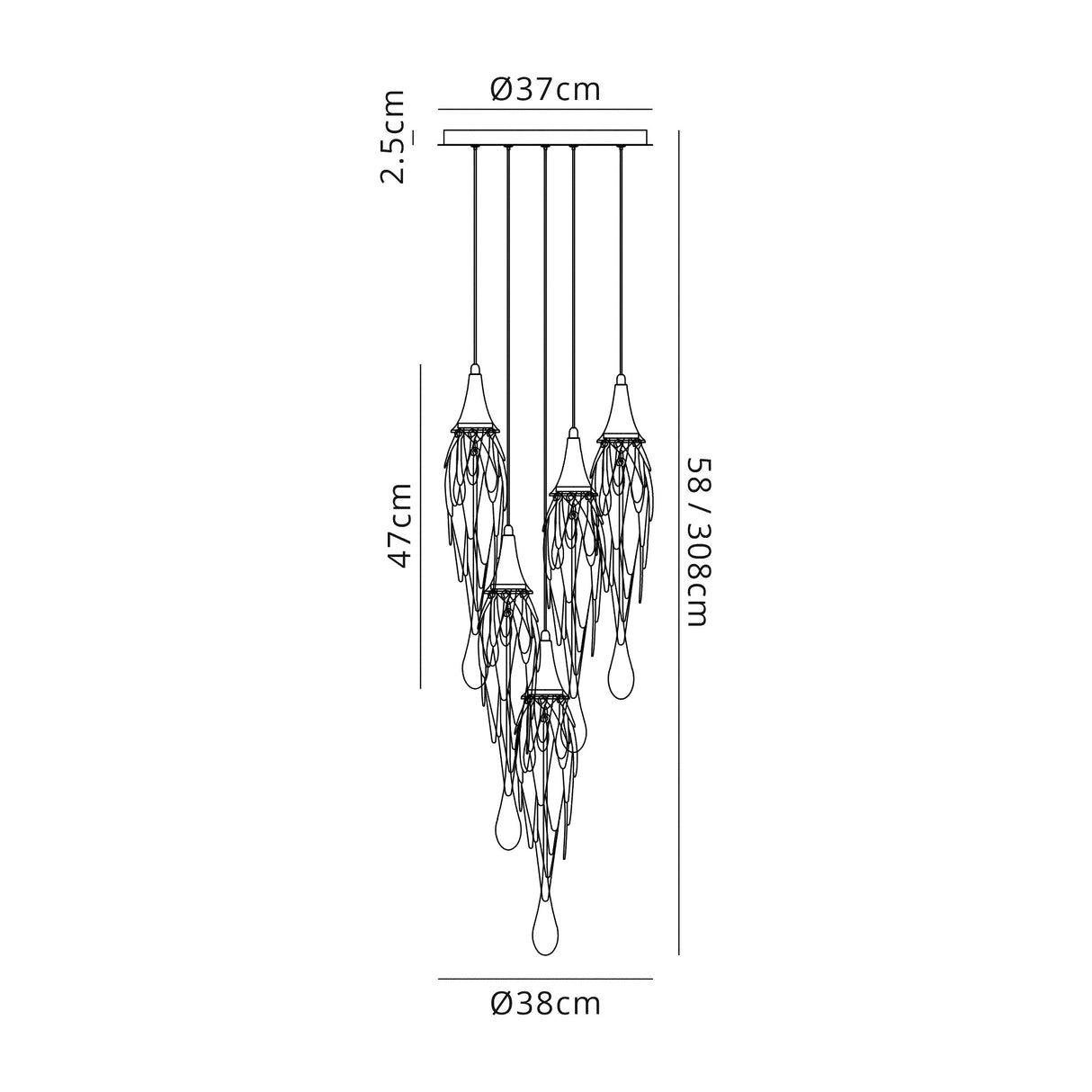 Hughes Pendant Round, 5 x GU10, Polished Chrome