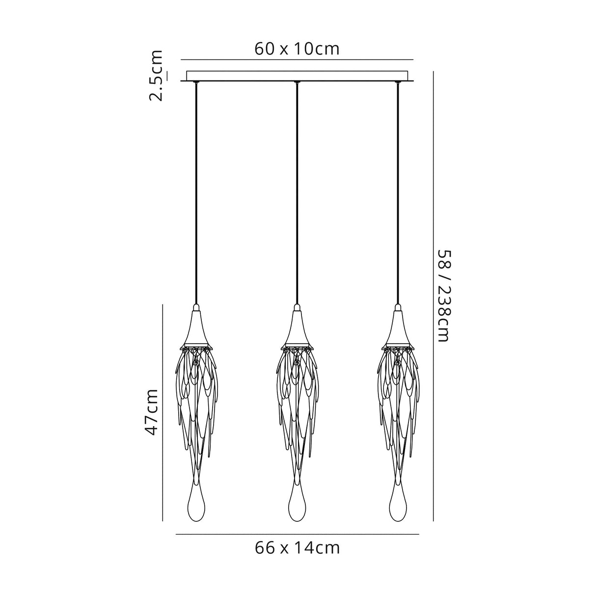 Hughes Linear Pendant Bar, 3 x GU10, Polished Chrome