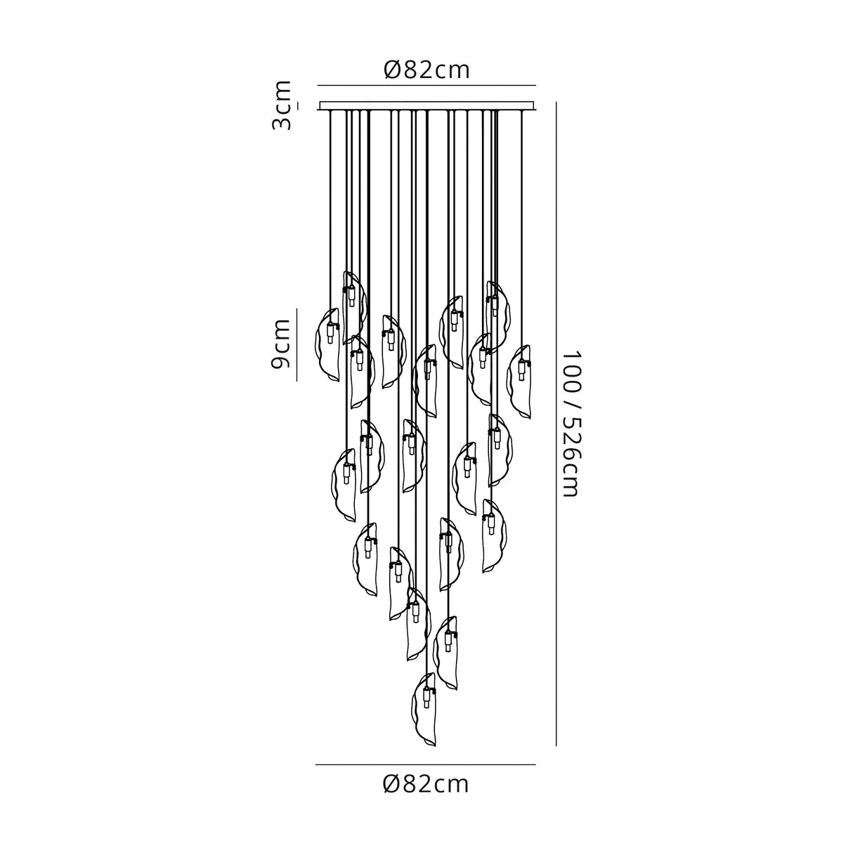 Watson Pendant 5m 21 x G9, Brass Metal Shade & Cognac Glass Item Weight: 24.9kg