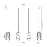 Ritchie 4 Light Bar Linear Pendant E14, Matt Grey/Polished Chrome/Cognac