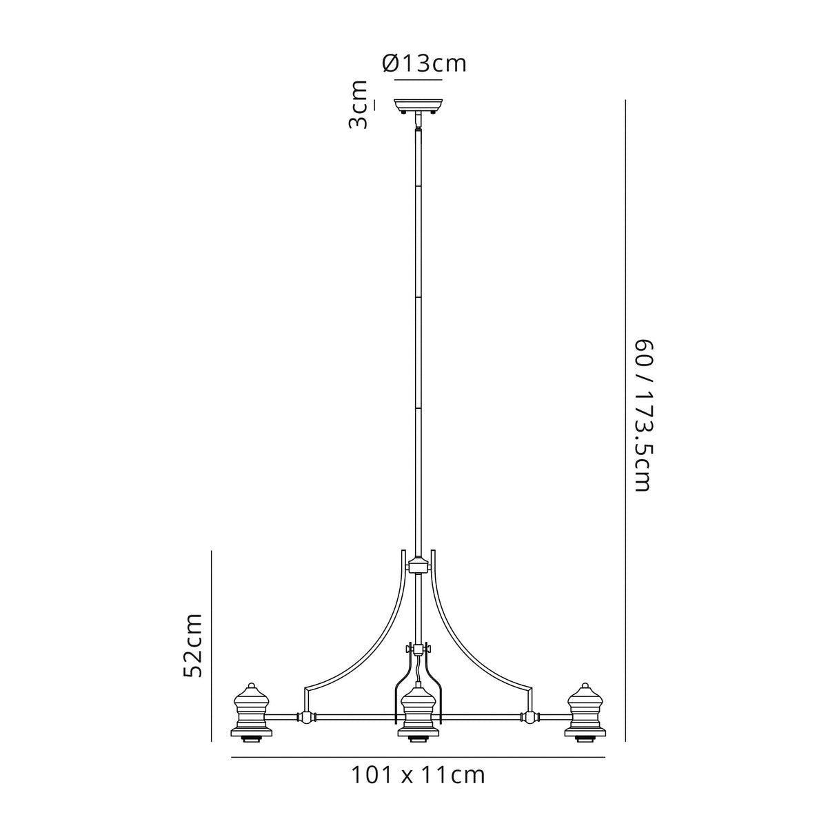 Munro (FRAME ONLY) Linear Pendant, 3 x E27, Polished Nickel