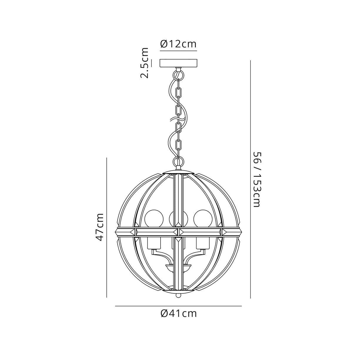 Ellison Medium Round Pendant, 3 Light E27, Polished Nickel