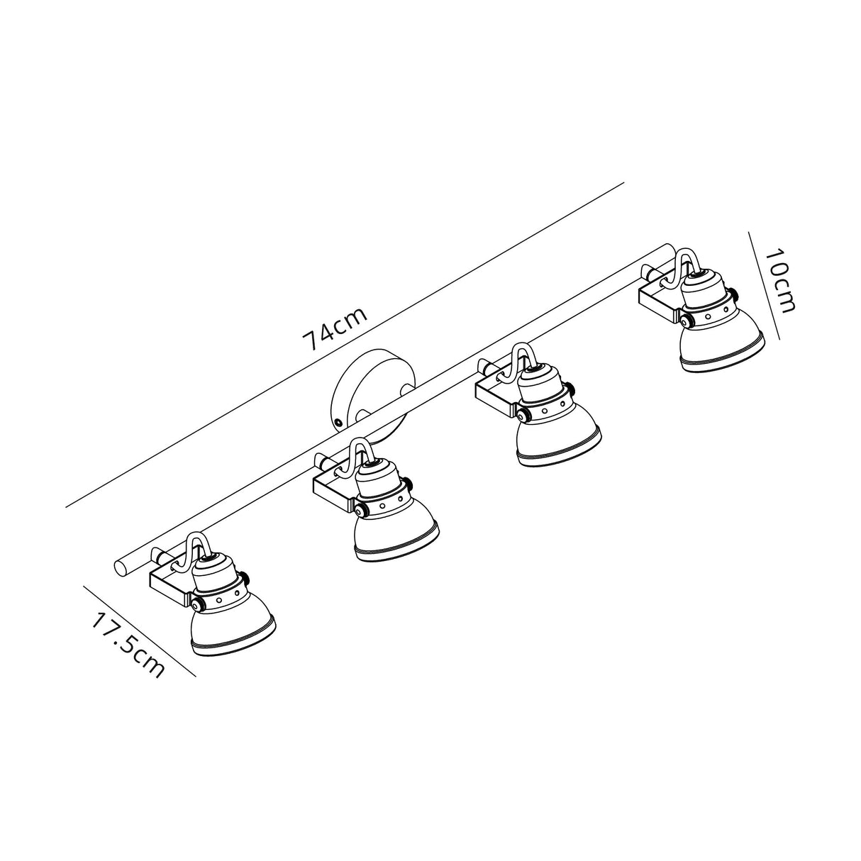 Walker Adjustable Linear Bar Spotlight, 4 x GU10 (Max 10W LED), Oiled Bronze/Polished Chrome