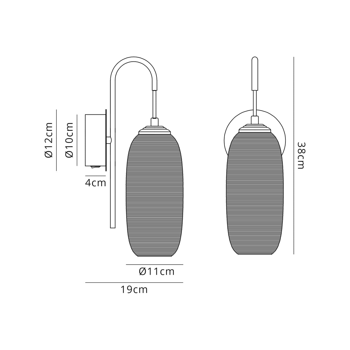 Brady Switched Wall Lamp, 1 x 6W LED, 4000K, 540lm, Polished Chrome/Black With Champagne Glass, 3yrs Warranty