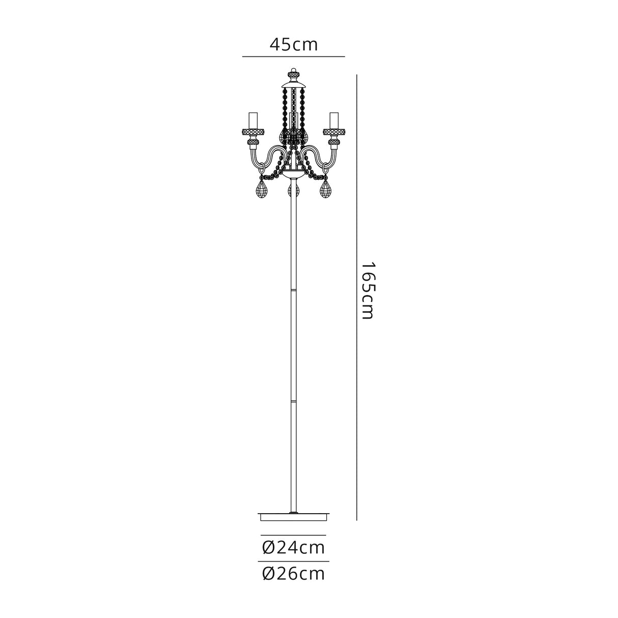 Hawley Floor Lamp, 3 Light E14, Polished Chrome/Clear Glass/Crystal, (ITEM REQUIRES CONSTRUCTION/CONNECTION)