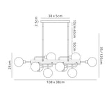 Gayle Fixed Pendant Ceiling, 10 Light G9, Matt Black/Antique Brass/Cognac Glass