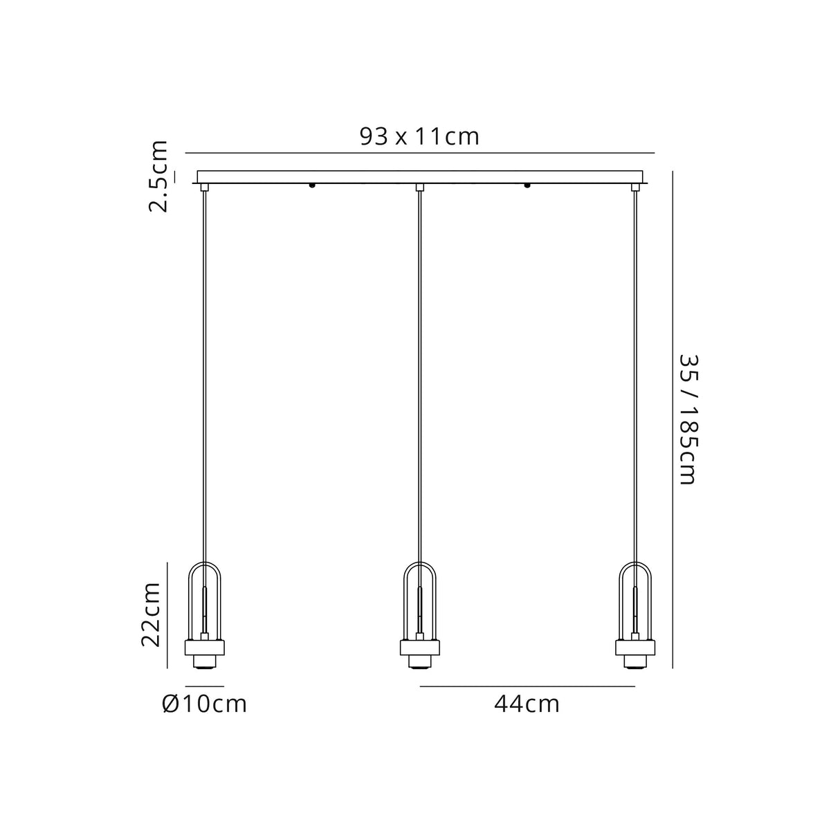 Allardyce Linear Suspension Kit, 3 x E27, Polished Nickel/Matt Black