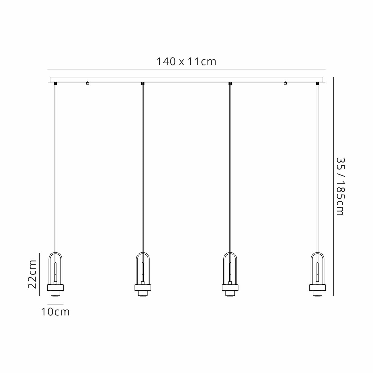 Allardyce Linear Suspension Kit, 4 x E27, Polished Nickel/Matt Black