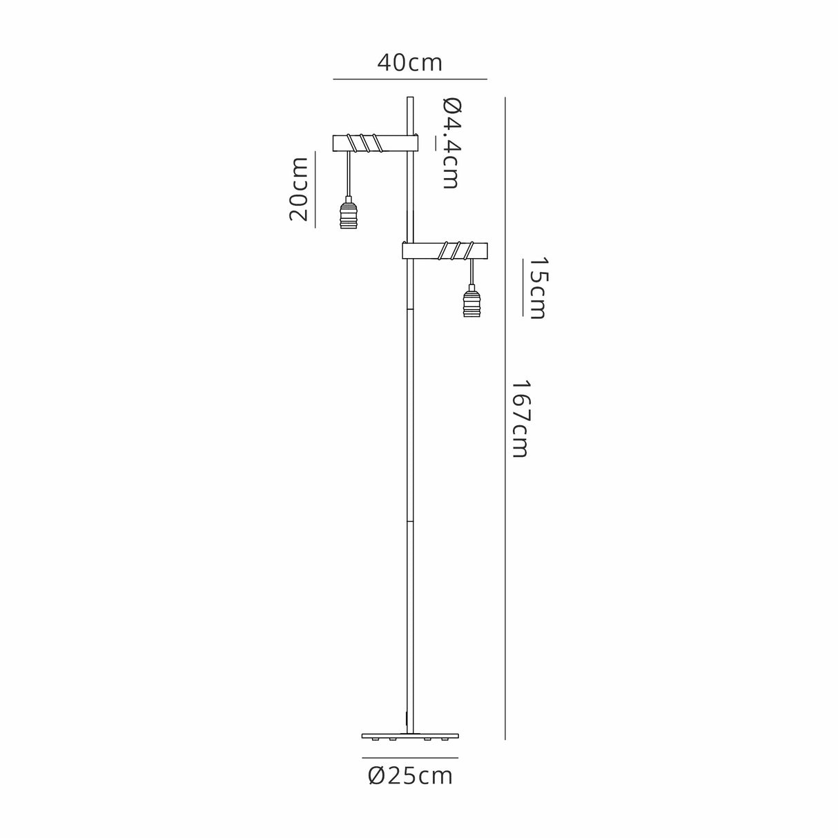 Tiler Floor Lamp, 2 x E27, Medium Oak/Antique Brass