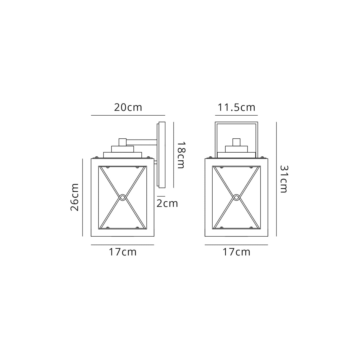 Doyle Small Wall Lamp, 1 x E27, Wood Effect & Black/Clear Glass, IP54, 2yrs Warranty