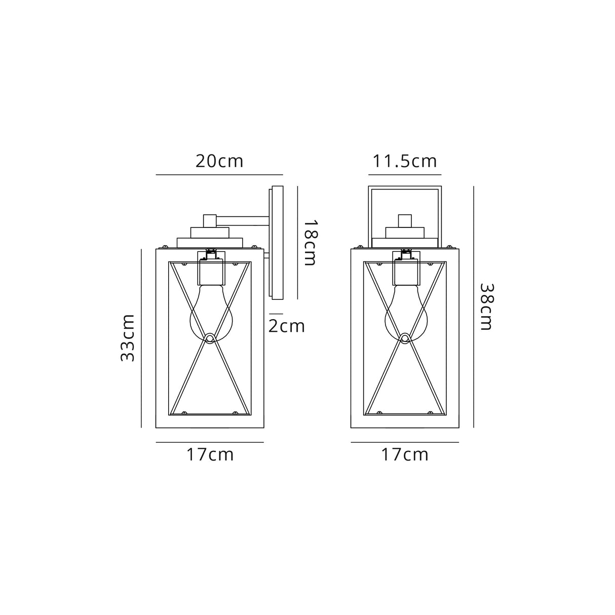 Doyle Large Wall Lamp, 1 x E27, Wood Effect & Black/Clear Glass, IP54, 2yrs Warranty