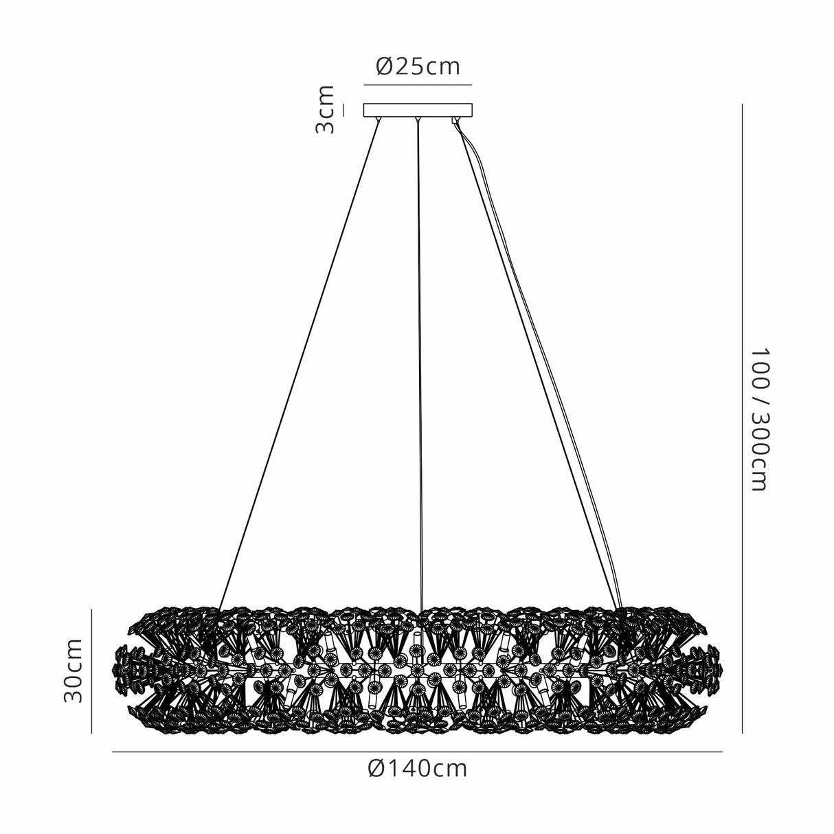 Byrne Pendant 1.4m Ring 36 Light G9 French Gold/Crystal, Item Weight:19.4kg