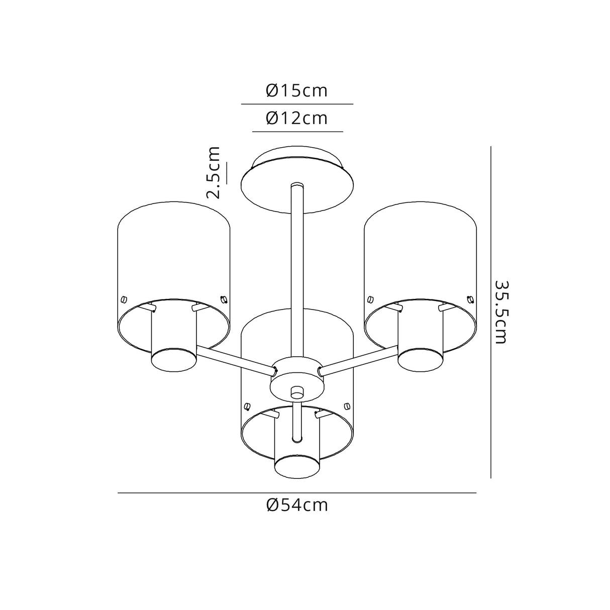 Chisholm Semi Flush Light, 3 x E27, Black/Smoke Fade Glass