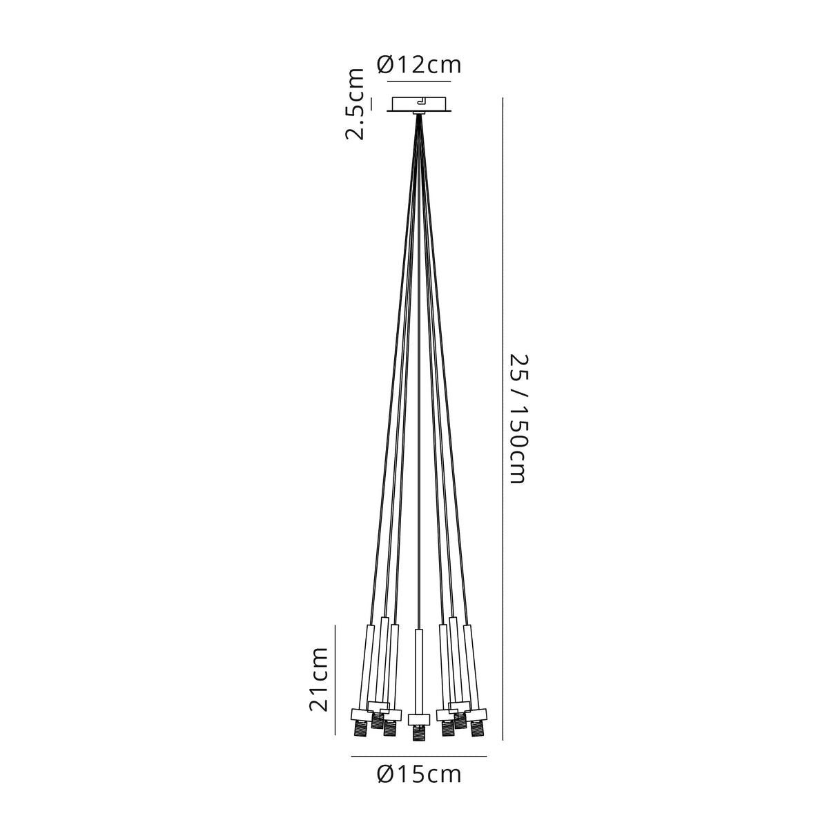 Lathen French Gold 7 Light G9 Universal 1.5m Cluster Pendant, Suitable For A Vast Selection Of Glass Shades