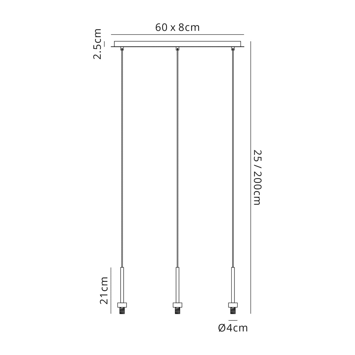 Lathen French Gold 3 Light G9 Universal 2m Linear Pendant, Suitable For A Vast Selection Of Glass Shades