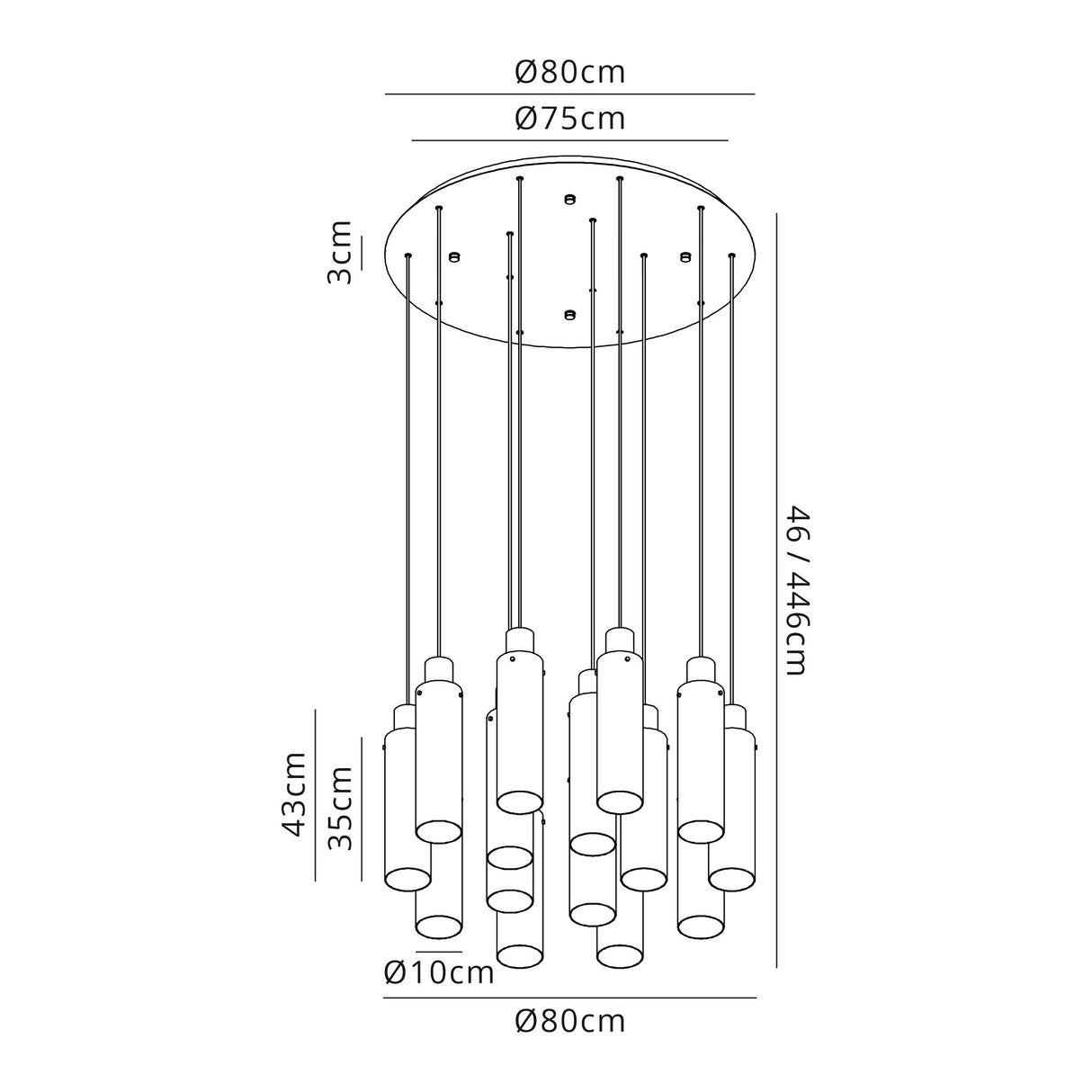 Bridges Round Pendant, 15 Light Adjustable E27, Black/Smoke Fade Glass, Item Weight: 25.3kg
