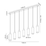 Bridges Linear Pendant, 7 Light Adjustable E27, Black/Smoke Fade Glass