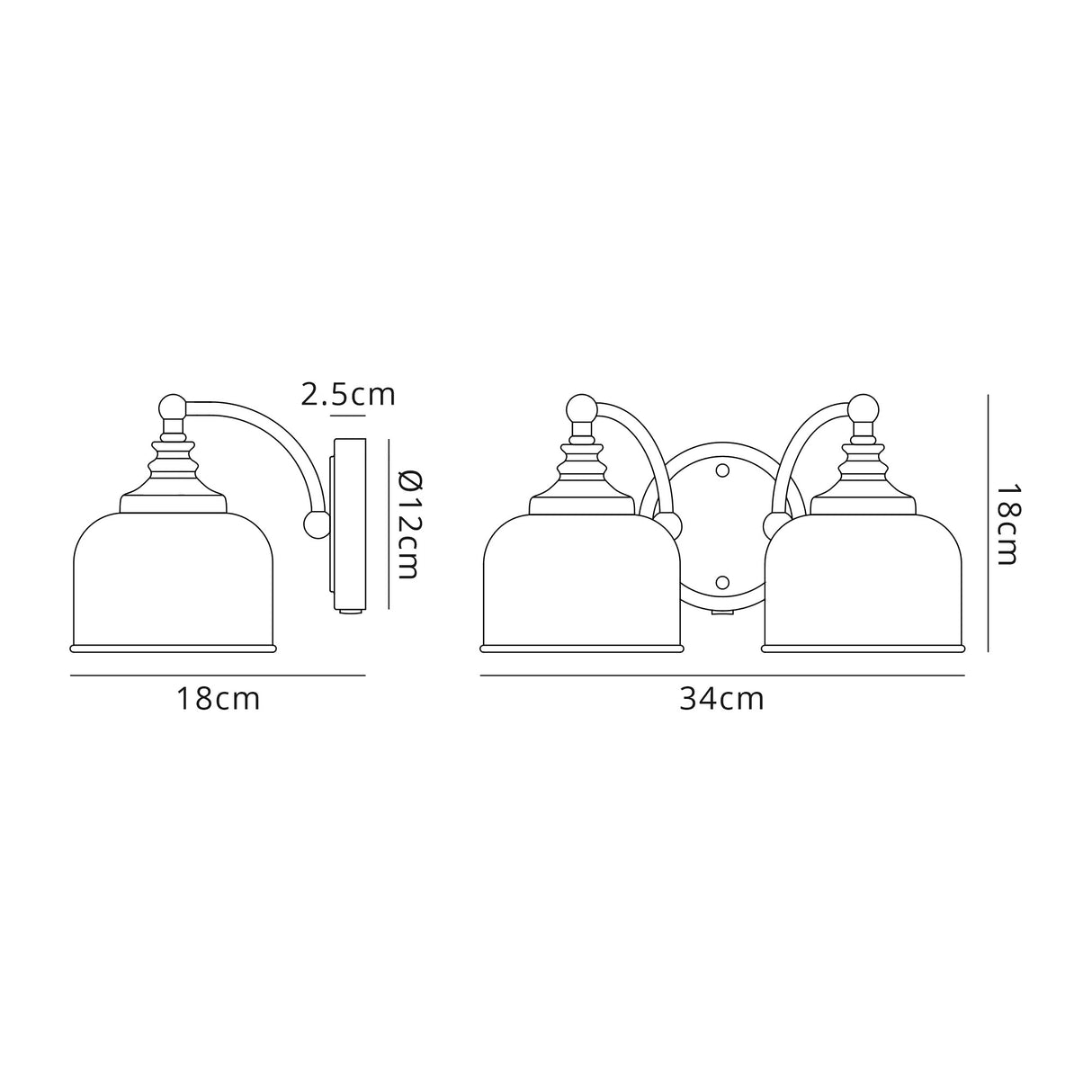 Gray Switched Wall Lamp 2 Light E27 Satin Nickel / Frosted Glass