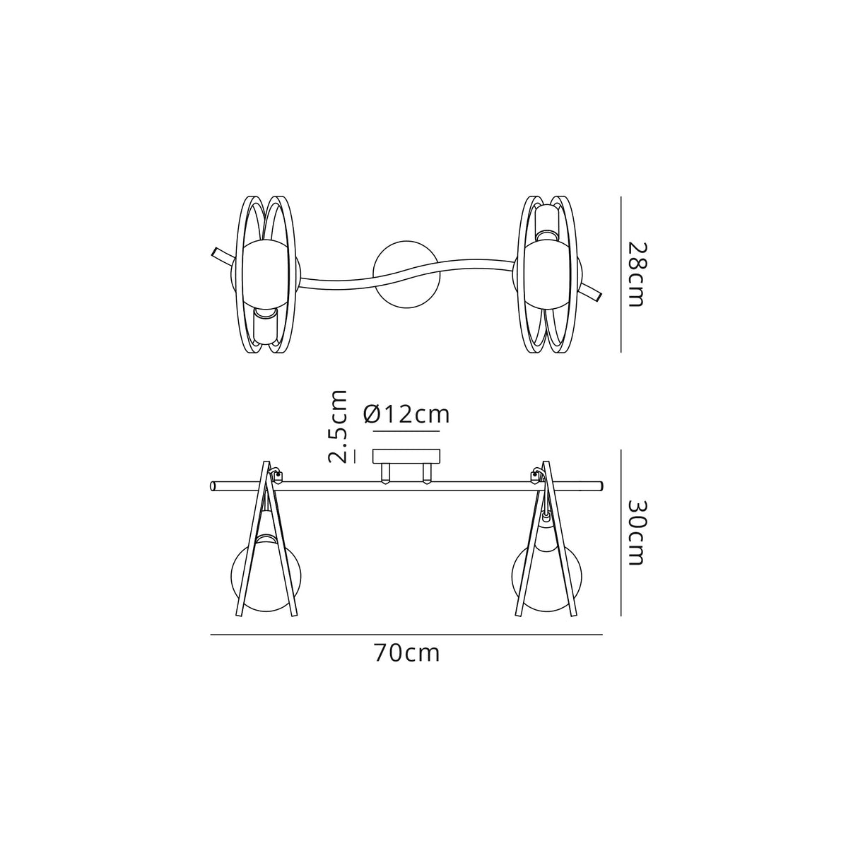 Kay Double Ring Ceiling Flush, 2 Light E27, Matt Black / Painted Gold, G95/120 Lamp Recommended