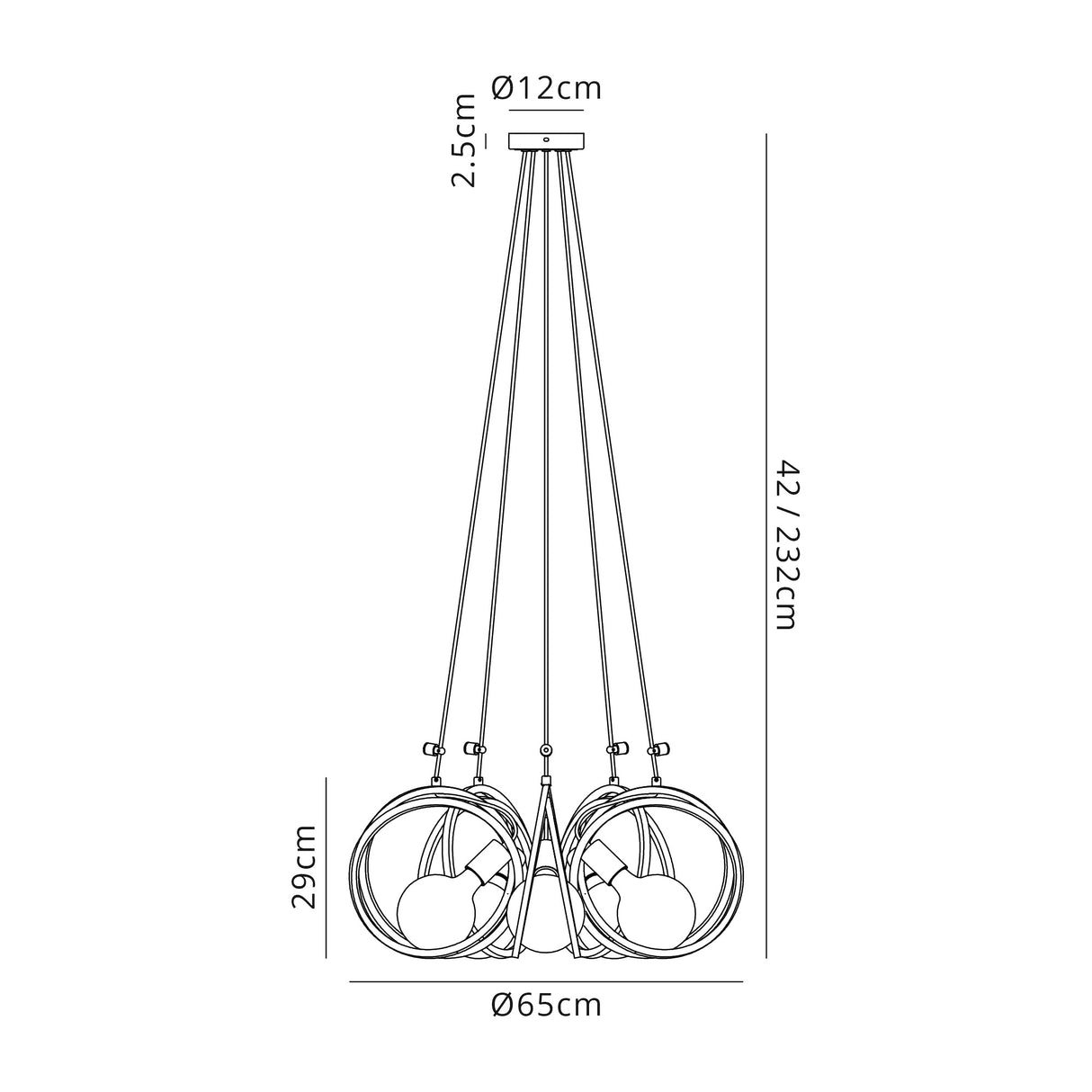 Kay Double Ring Multi Pendant, 5 Light E27, Matt Black / Painted Gold, G95/120 Lamp Recommended