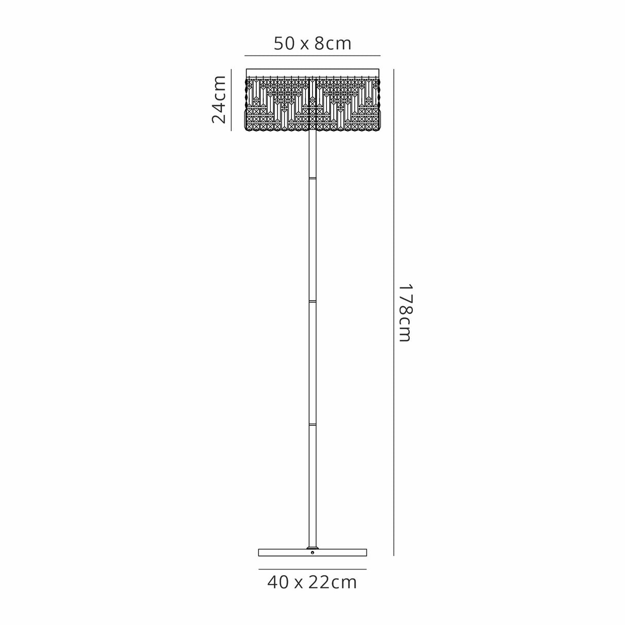 Devine 50x15cm Rectangular Floor Lamp, 4 Light E14, Polished Chrome / Crystal