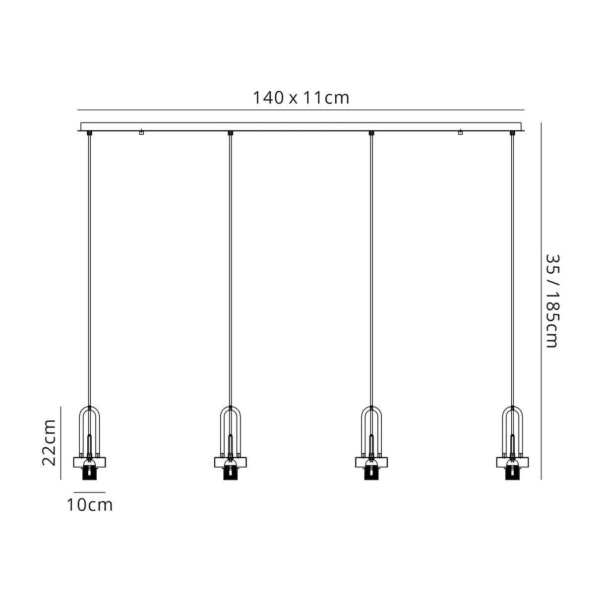 Allardyce Linear Suspension Kit, 4 x E27, Matt Black