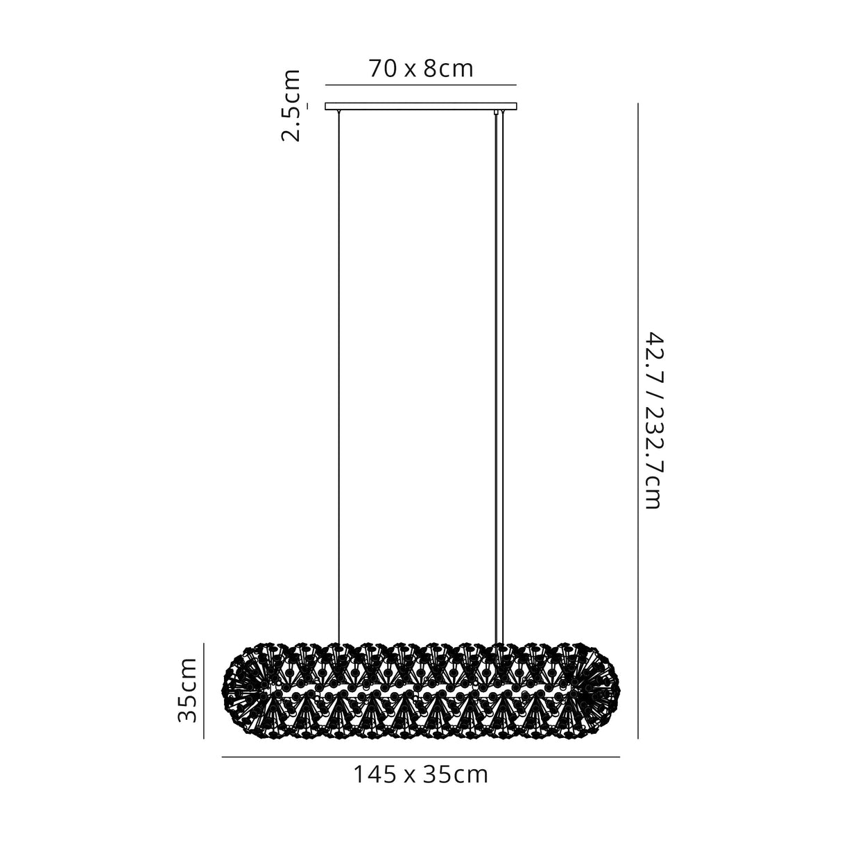 Byrne Oblong Linear Pendant 14 Light G9 Polished Chrome / Crystal (44 extra sets of crystal)