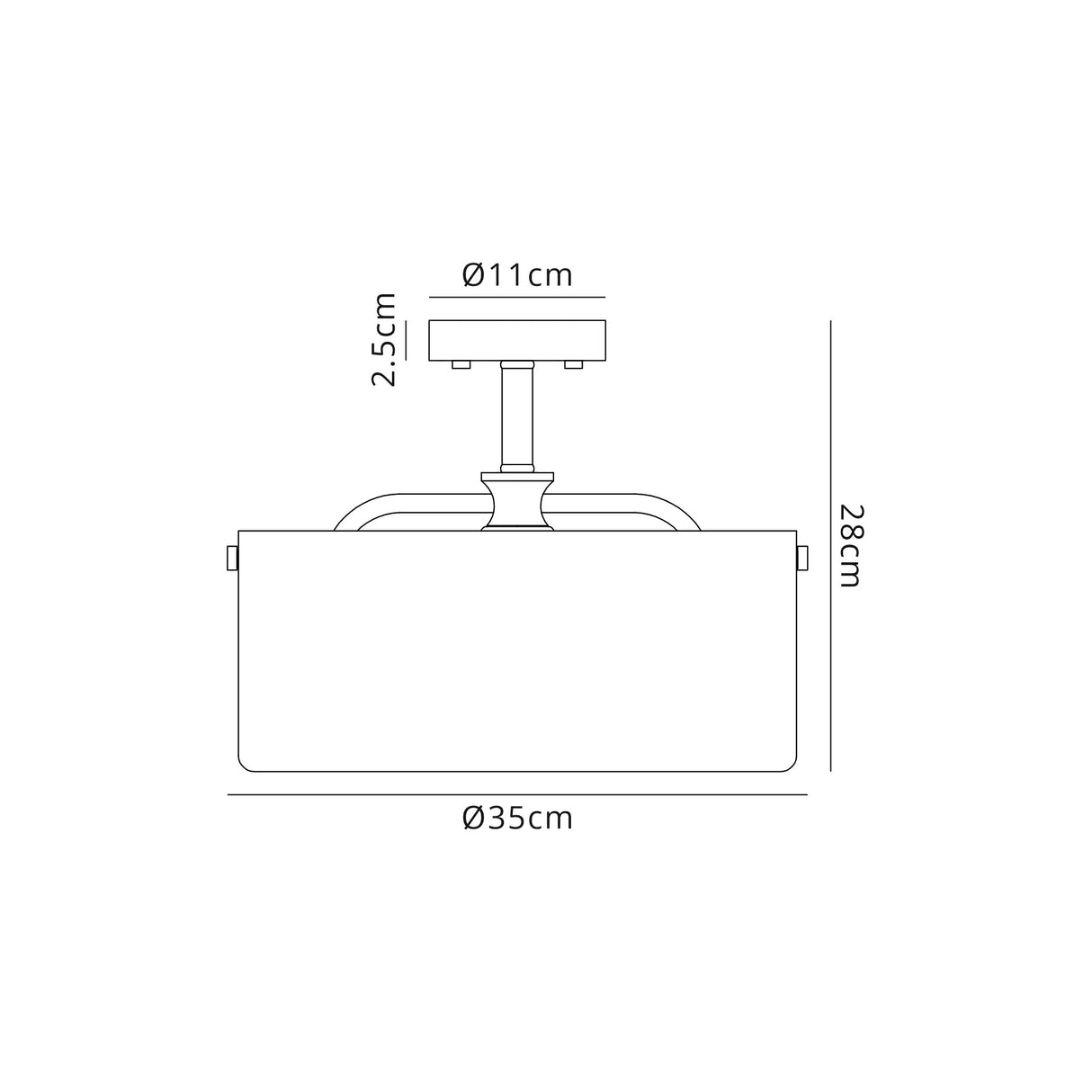 Venison Semi Flush Ceiling, 2 Light E27, Sand Black / Clear Glass