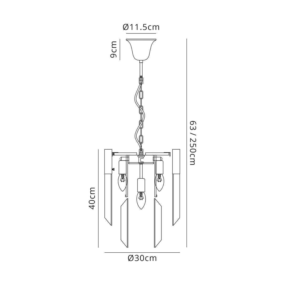 Longhorn 30cm Pendant Round 4 Light E14, Matt Black / Clear Sculpted Glass