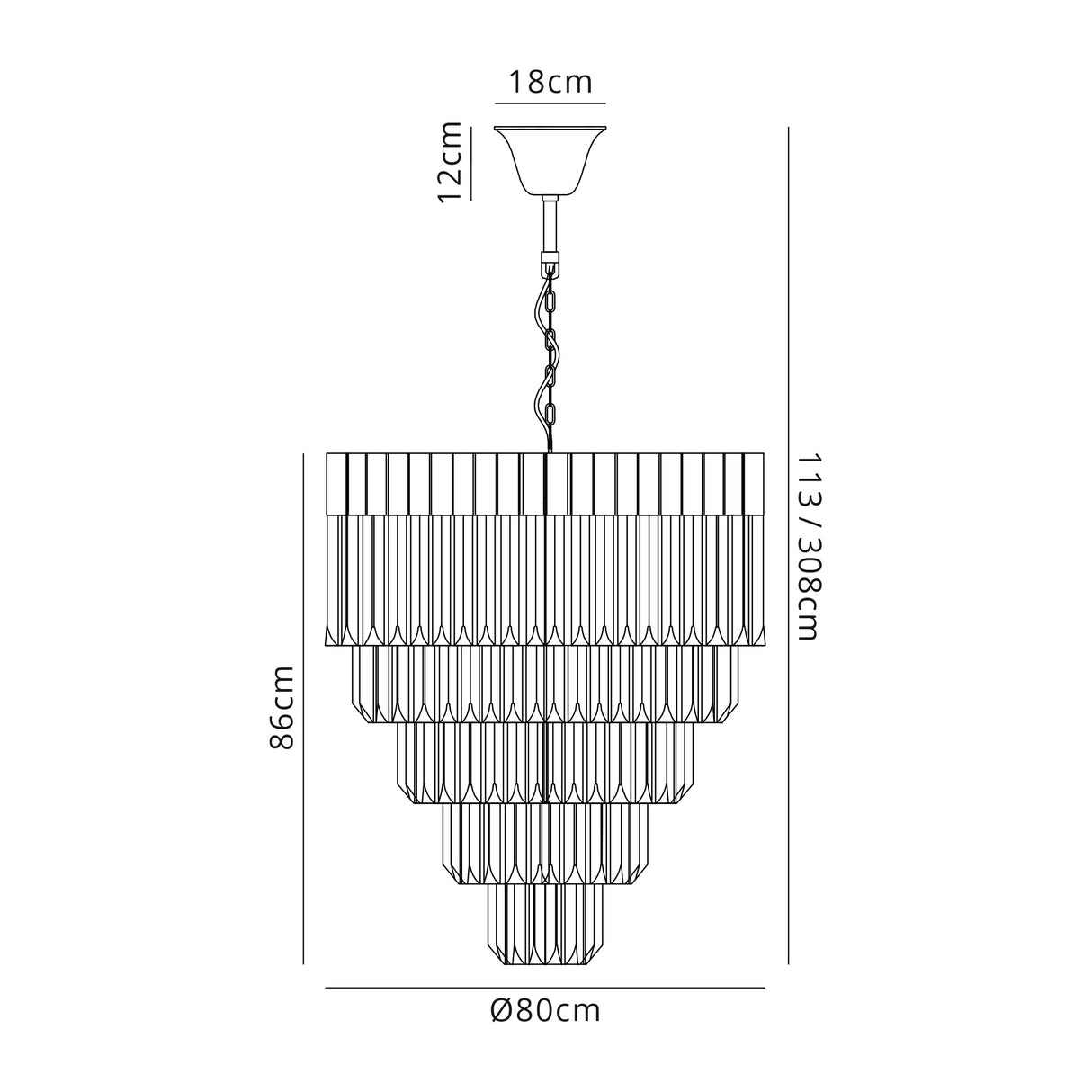 Longhorn 80cm Pendant Round 5 Tier 19 Light E14, Matt Black / Smoke Sculpted Glass, Item Weight: 32.6kg
