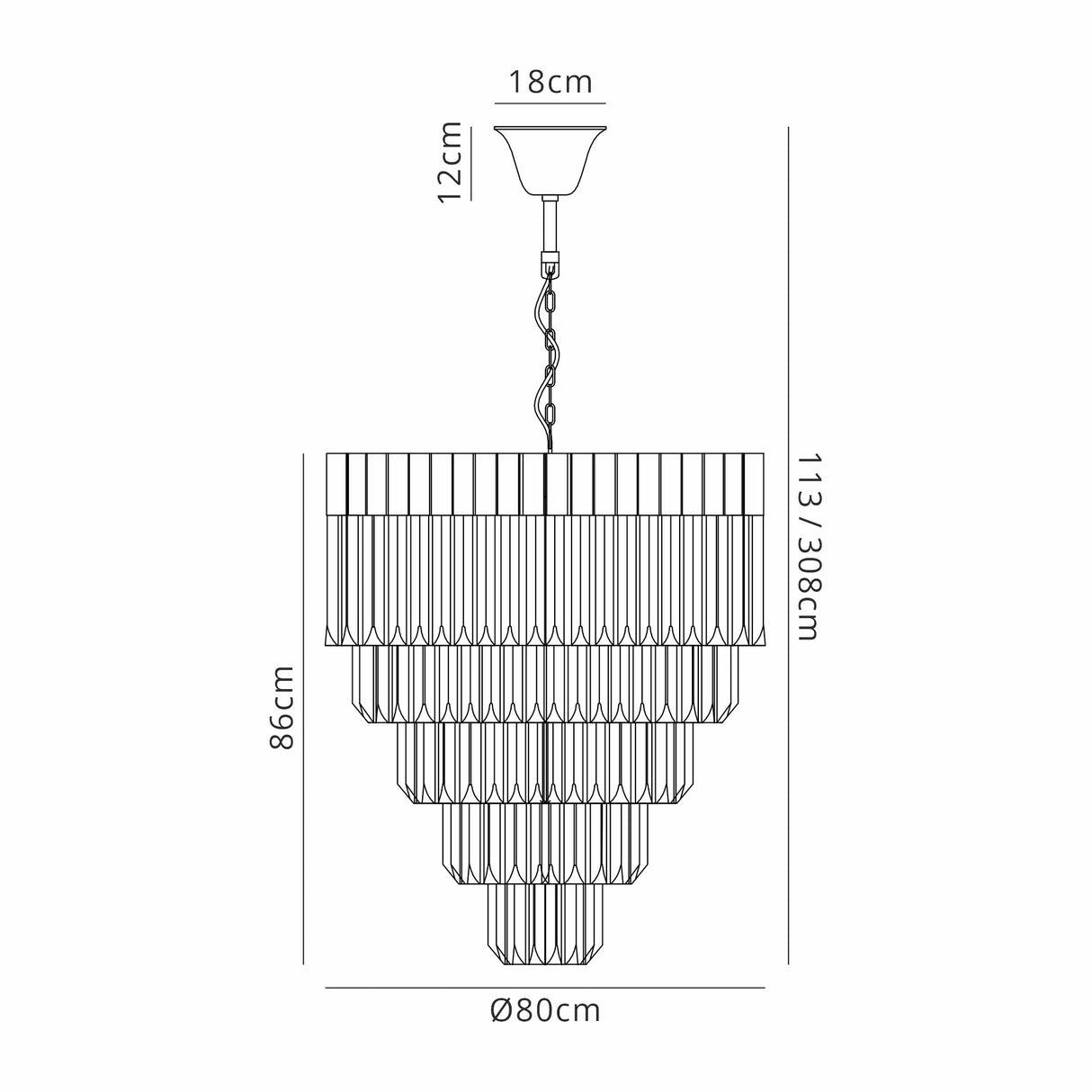 Longhorn 80cm Pendant Round 5 Tier 19 Light E14, Matt Black / Cognac Sculpted Glass, Item Weight: 32.6kg