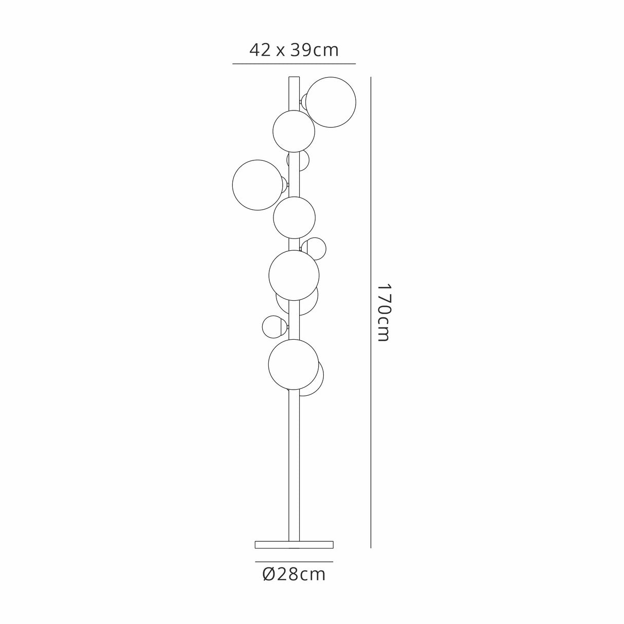 Ferguson Floor Lamp, 11 x G9, Satin Black, Chrome Plated Glass