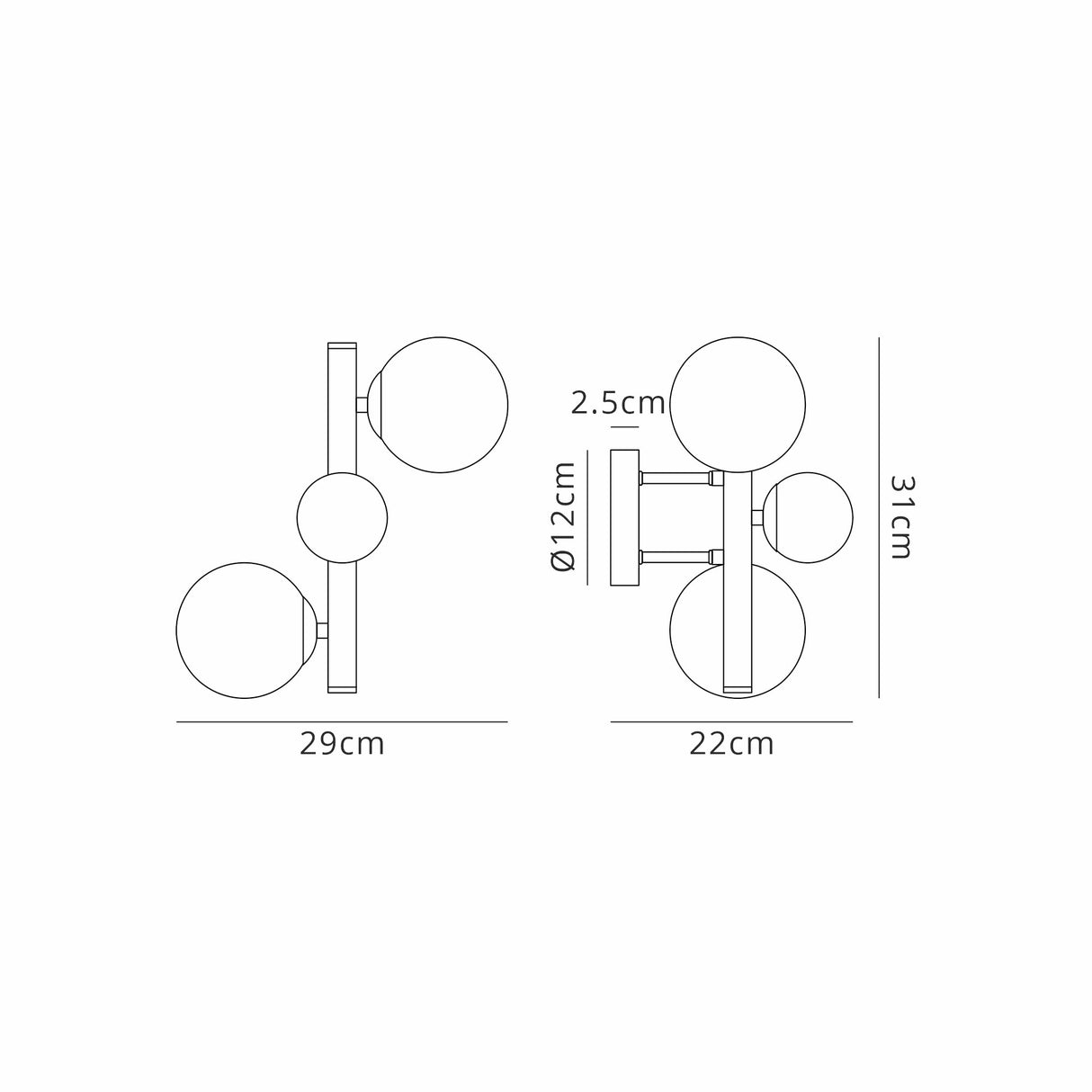 Ferguson Wall Lamp, 3 x G9, Satin Nickel, Amber Plated Glass