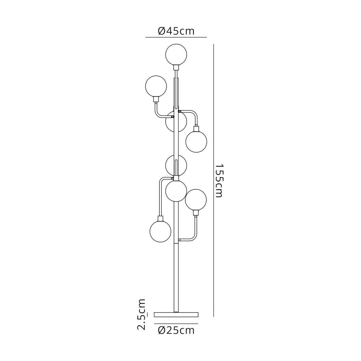 Gayle Floor Lamp, 8 Light G9, Graphite / Satin Nickel / Smoke Glass