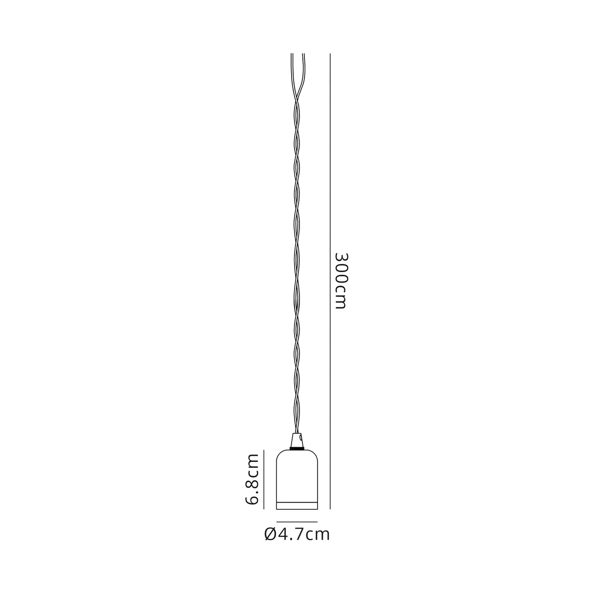 Robson E27 (Max 60W) Lampholder Chrome With 3m Silver Braided Twisted Cable & Deeper Shade Ring, Suitable For Shades & Cages