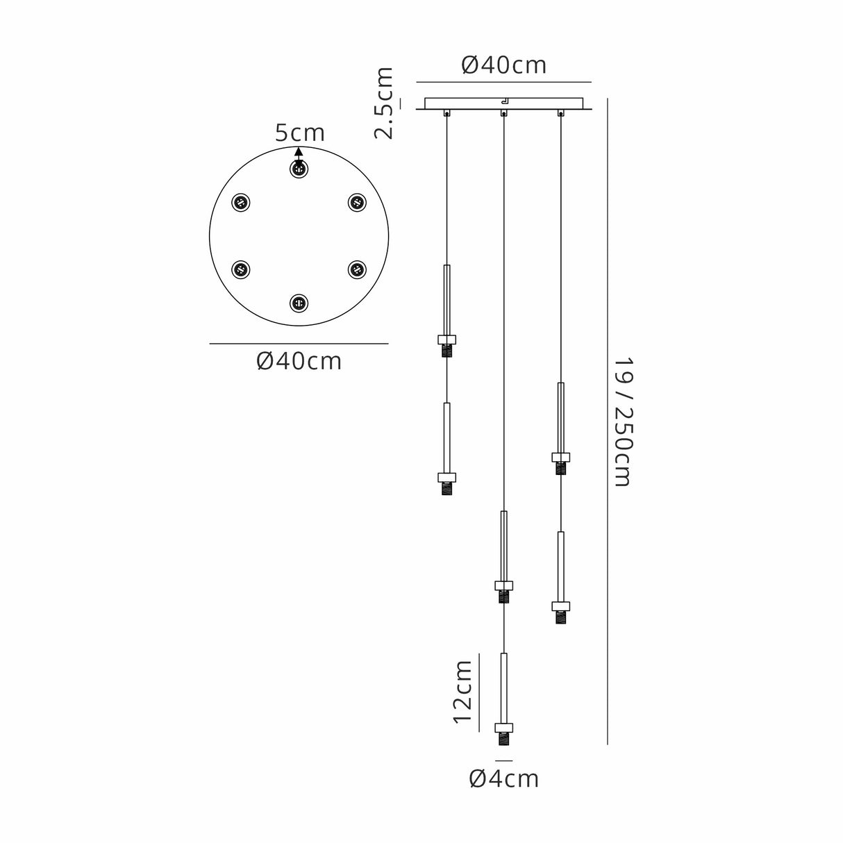 Lathen Satin Black 6 Light G9 Universal 2.5m Round Multiple Pendant, Suitable For A Vast Selection Of Glass Shades